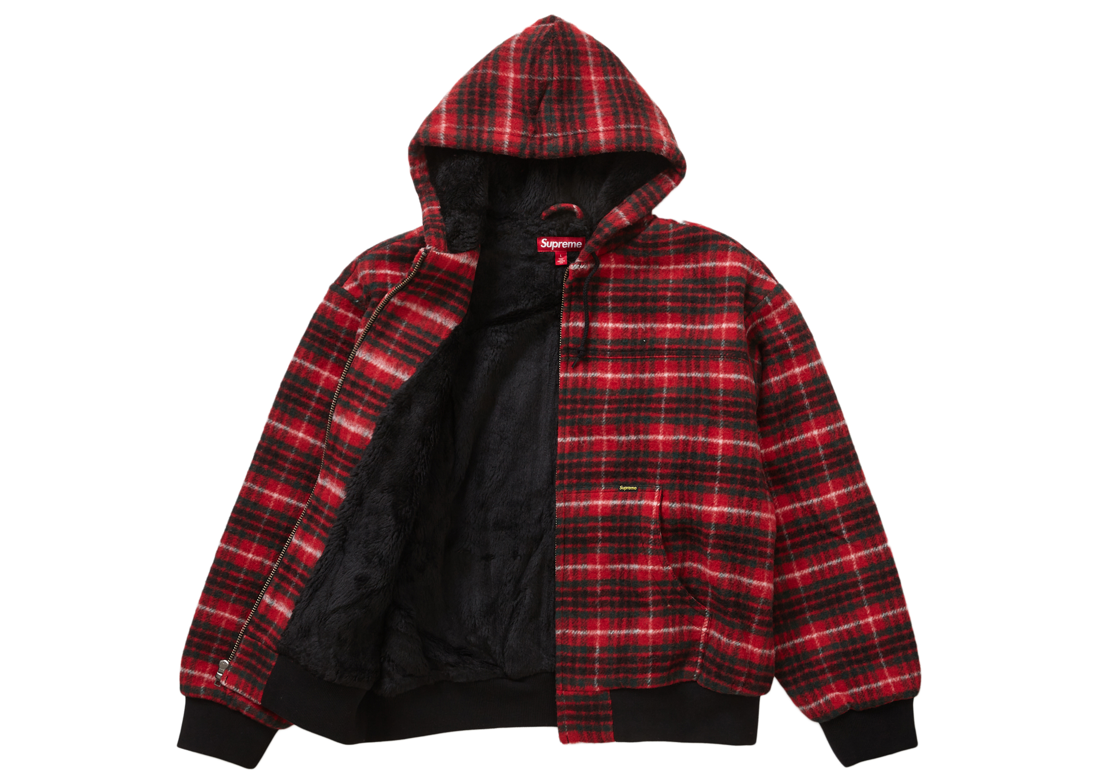 Buy Supreme Plaid Wool Hooded Work Jacket Red - Novelship