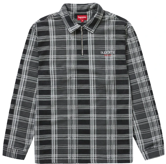 supreme-plaid-zip-up-l-s-polo-black