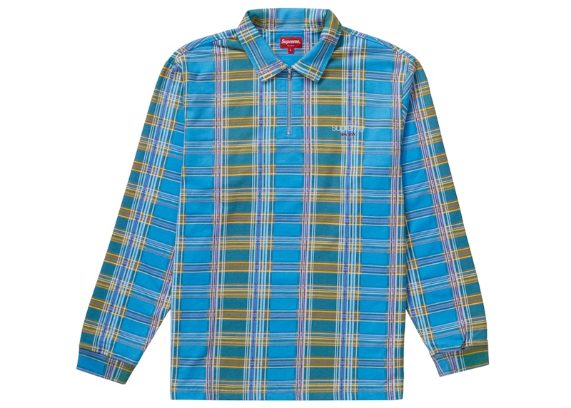 Supreme Plaid Zip Up L/S Polo Blue