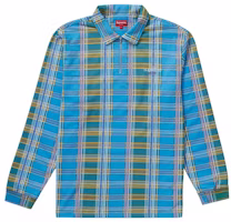 Supreme Plaid Zip Up L/S Polo Blue Supreme Plaid Zip Up L/S Polo Blue