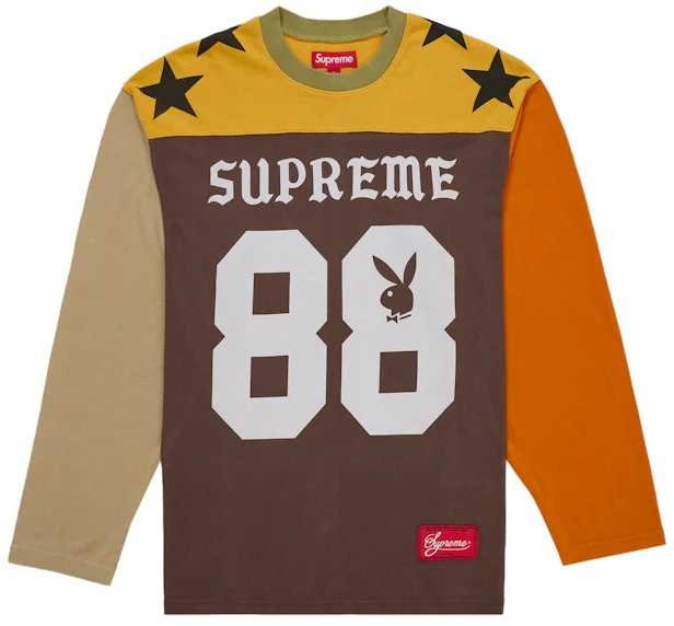 supreme-playboy-l-s-football-top-brown
