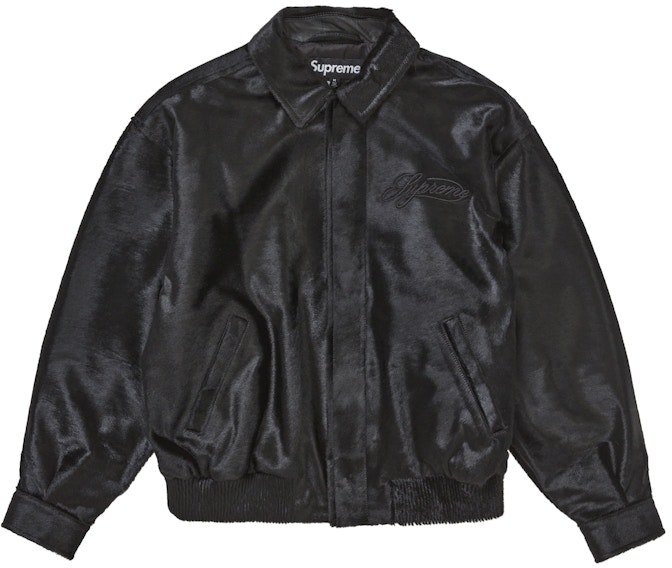 supreme-ponyhair-varsity-jacket-black