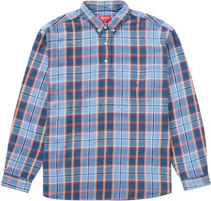 6,975円Pullover Plaid Flannel Shirt Blue L