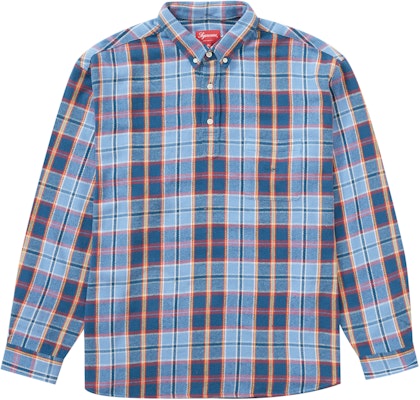 Supreme Pullover Plaid Flannel Shirt Blue - Novelship