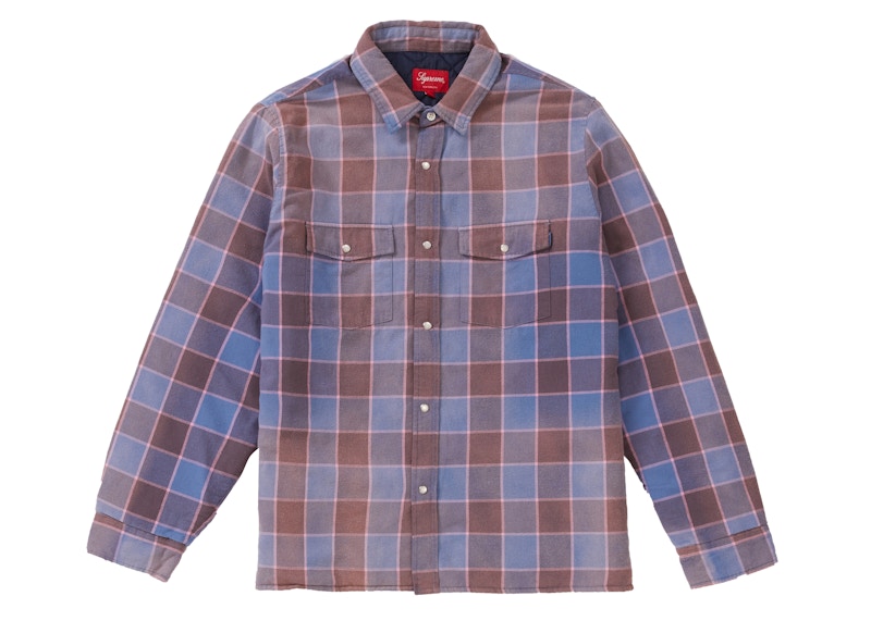 Buy Supreme Quilted Faded Plaid Shirt Dusty Blue