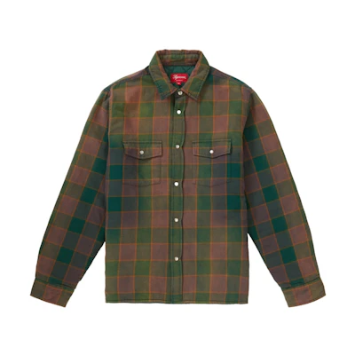 Supreme Quilted Faded Plaid Shirt Dusty Green