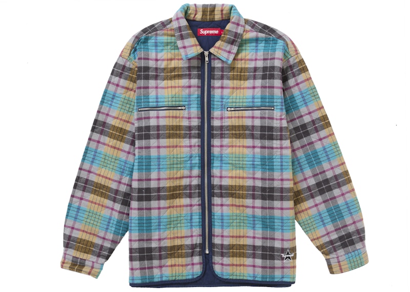 Supreme Quilted Flannel Zip Up Shirt Multicolor