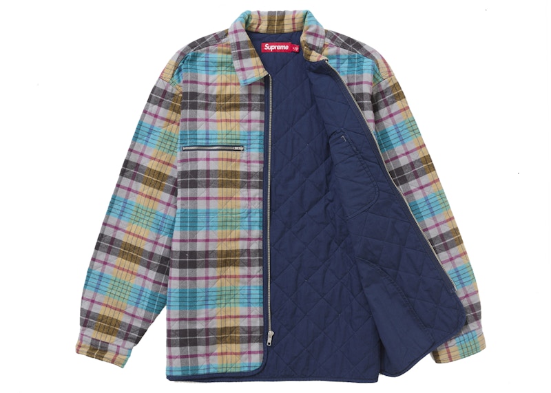 Order Supreme Quilted Flannel Zip Up Shirt Multicolor Baju Multicolor