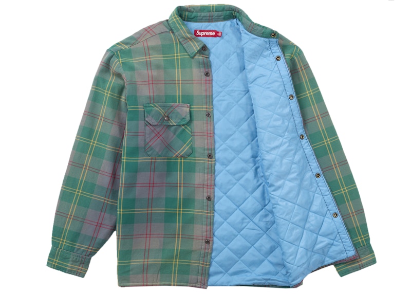 Order シュプリーム キルテッド 裏地 フランネル スナップ シャツ グリーン
