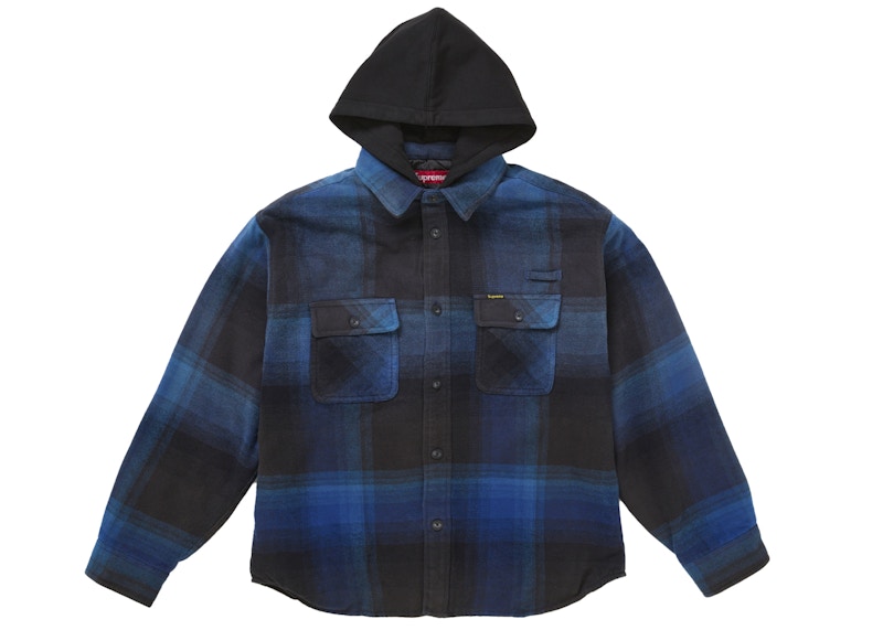 Supreme Quilted Lined Hooded Flannel Shirt Blue Plaid