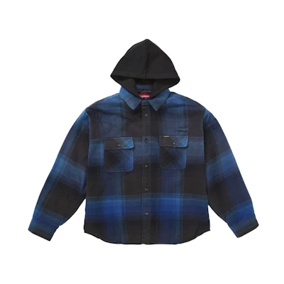 Supreme Quilted Lined Hooded Flannel Shirt Blue Plaid