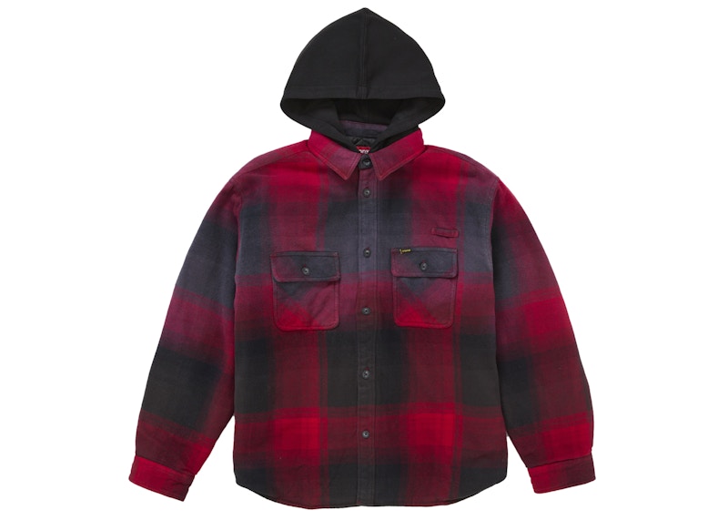 Supreme Quilted Lined Hooded Flannel Shirt Red Plaid