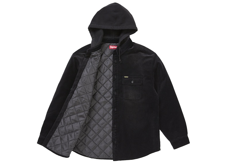 Supreme Quilted Lined Hooded Velvet Shirt Black 圖 2