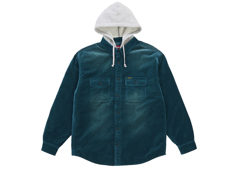 Supreme Quilted Lined Hooded Velvet Shirt Teal