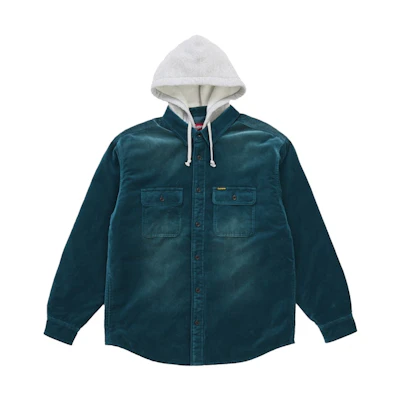 Supreme Quilted Lined Hooded Velvet Shirt Teal