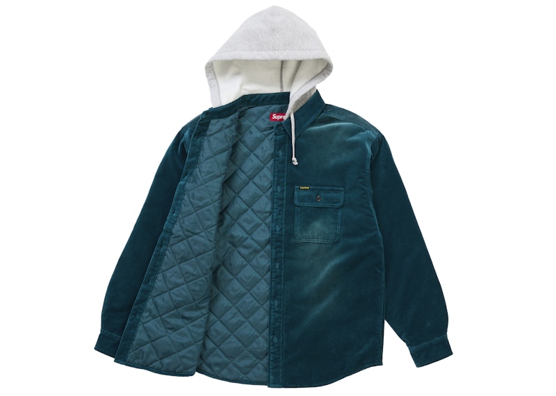 Supreme Quilted Lined Hooded Velvet Shirt Teal 圖 2