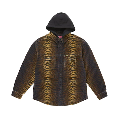 Supreme Quilted Lined Hooded Velvet Shirt Tiger