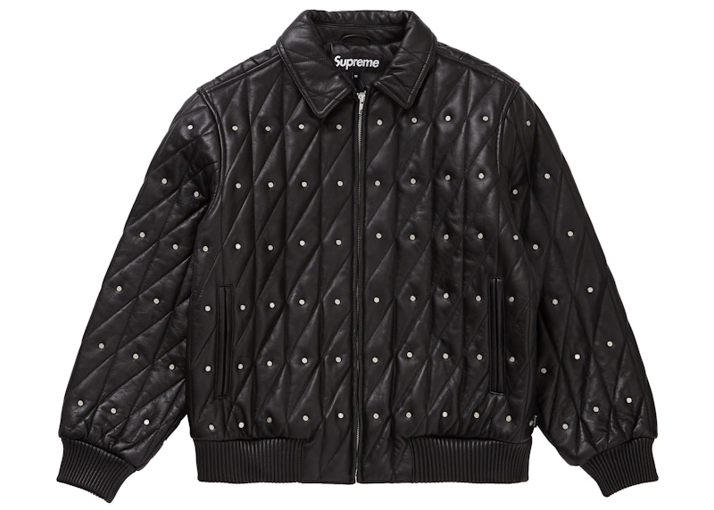 Buy Supreme Quilted Studded Leather Jacket Black