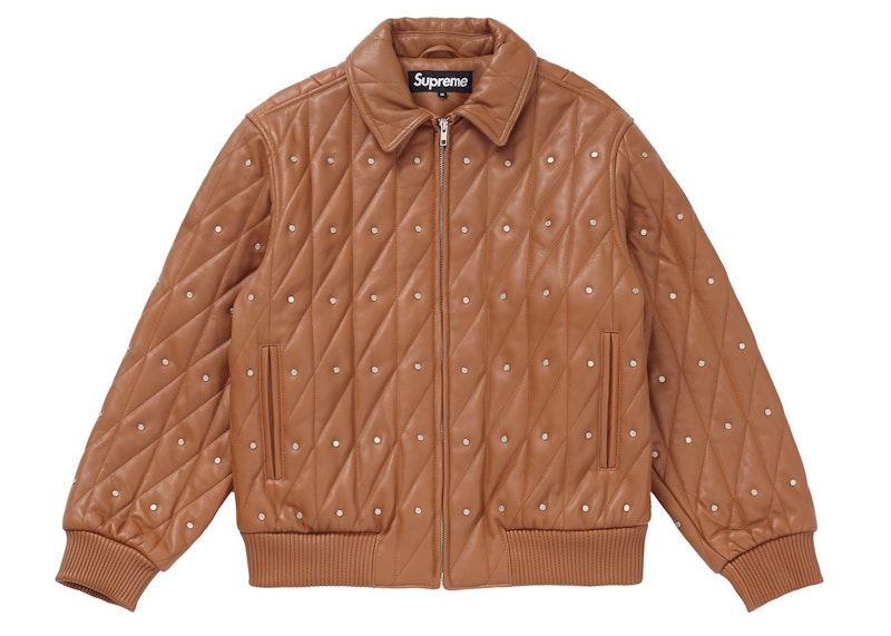 Buy Jaket Kulit Berjahit Studded Supreme Coklat Terang