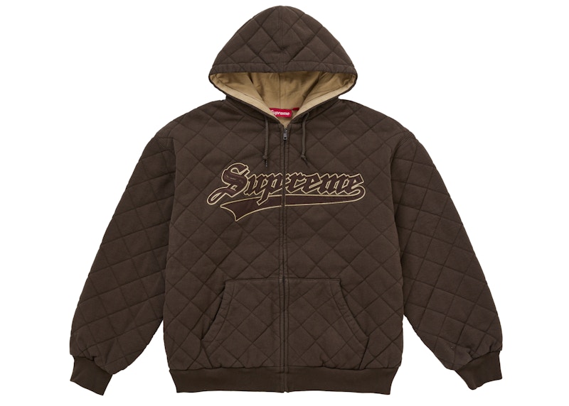 Supreme Quilted Zip Up Hooded Sweatshirt Brown
