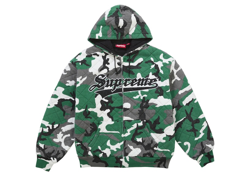 Supreme Quilted Zip Up Hooded Sweatshirt Green Camo