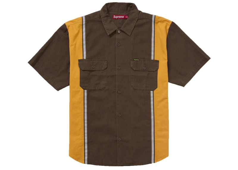 Supreme Reflective Stripe S/S Work Shirt Brown