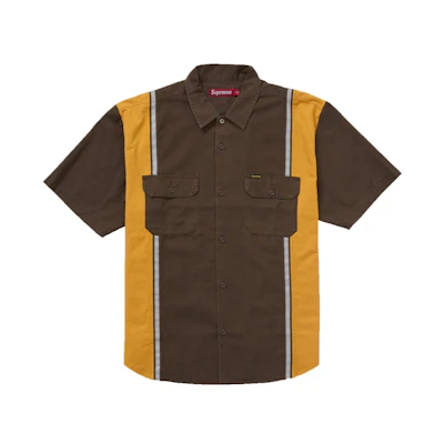 Supreme Reflective Stripe S/S Work Shirt Brown