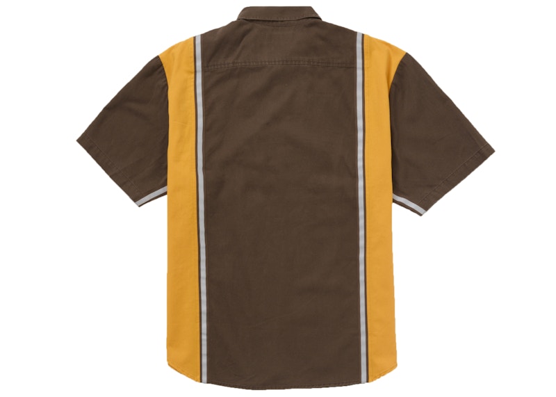 Order Supreme Kemeja Kerja Coklat dengan Garis Reflektif Pendek.