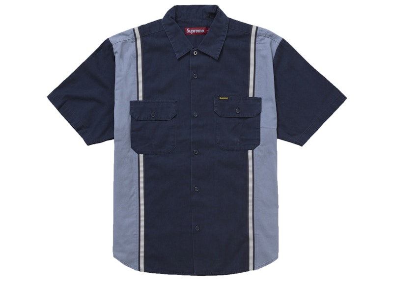 Supreme Reflective Stripe S/S Work Shirt Navy