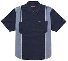 Supreme Reflective Stripe S/S Work Shirt Navy Supreme Reflective Stripe S/S Work Shirt Navy