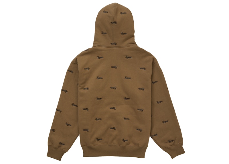 Supreme Repeat Script Zip Up Hooded Sweatshirt Dark Khaki 圖 2