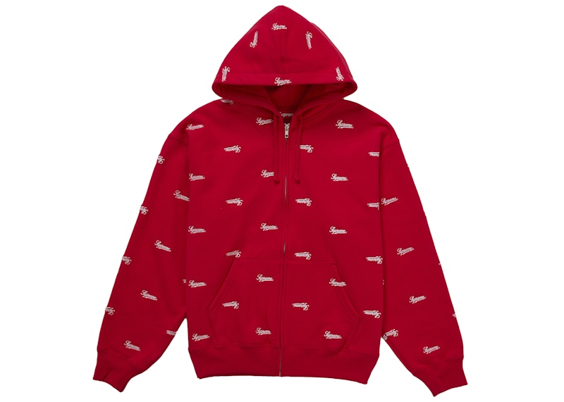 Supreme Repeat Script Zip Up Hooded Sweatshirt Red