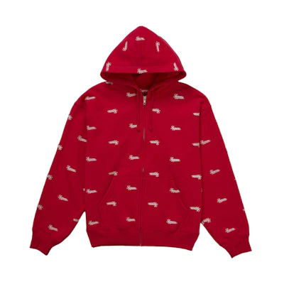 Supreme Repeat Script Zip Up Hooded Sweatshirt Red