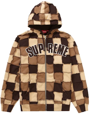 Sudadera con Capucha Supreme Reverse Patchwork Marrón con Cremallera. Buy Sudadera con Capucha Supreme Reverse Patchwork Marrón con Cremallera.