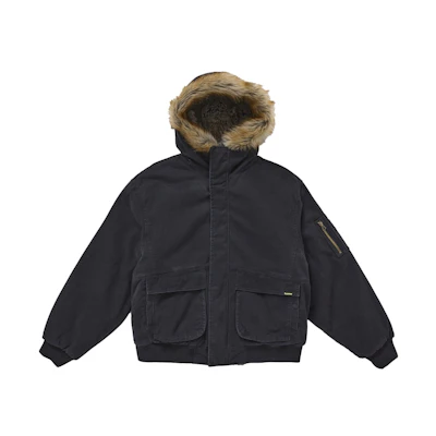 Supreme Reversible Faux Fur Hooded Work Jacket Black