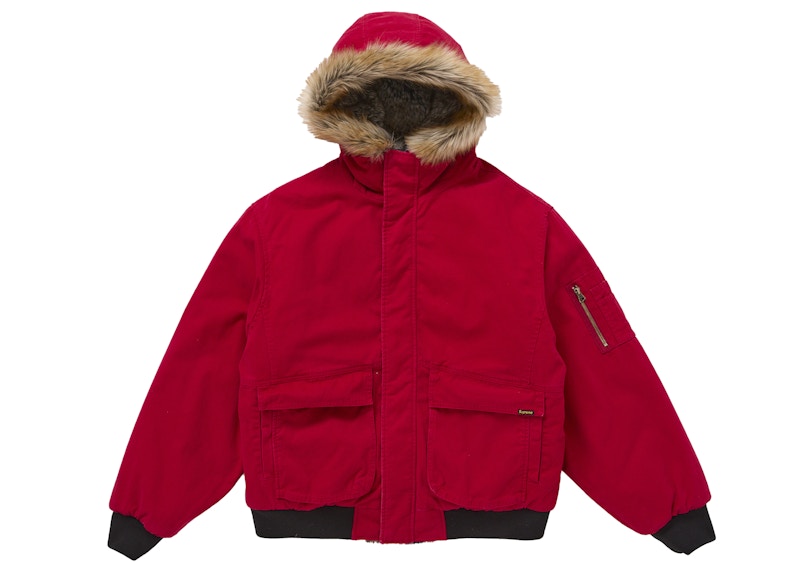 Supreme Reversible Faux Fur Hooded Work Jacket Red