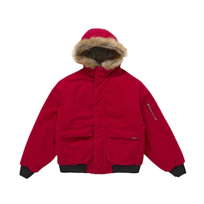 Supreme Reversible Faux Fur Hooded Work Jacket Red