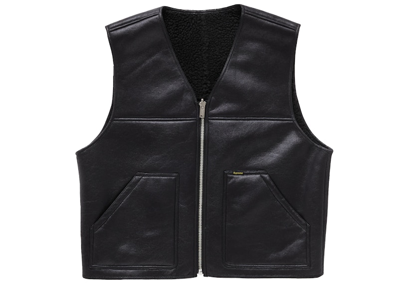 Supreme Reversible Faux Shearling Work Vest Black