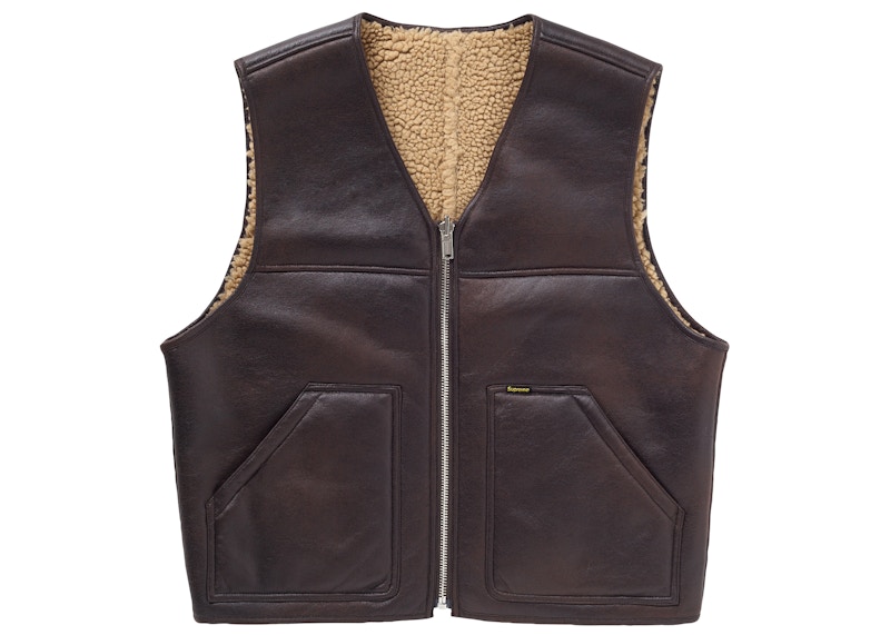 Supreme Reversible Faux Shearling Work Vest Brown