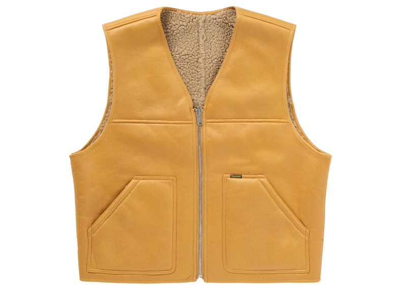 Supreme Reversible Faux Shearling Work Vest Yellow