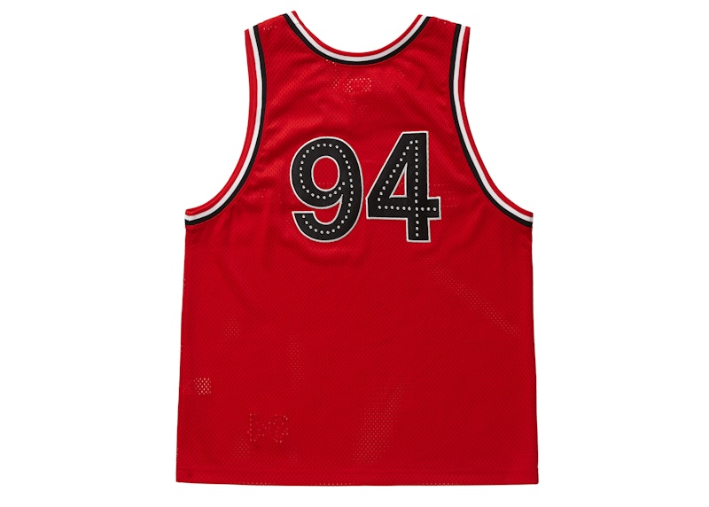 Order Supreme Rhinestone Jersi Bola Keranjang Merah