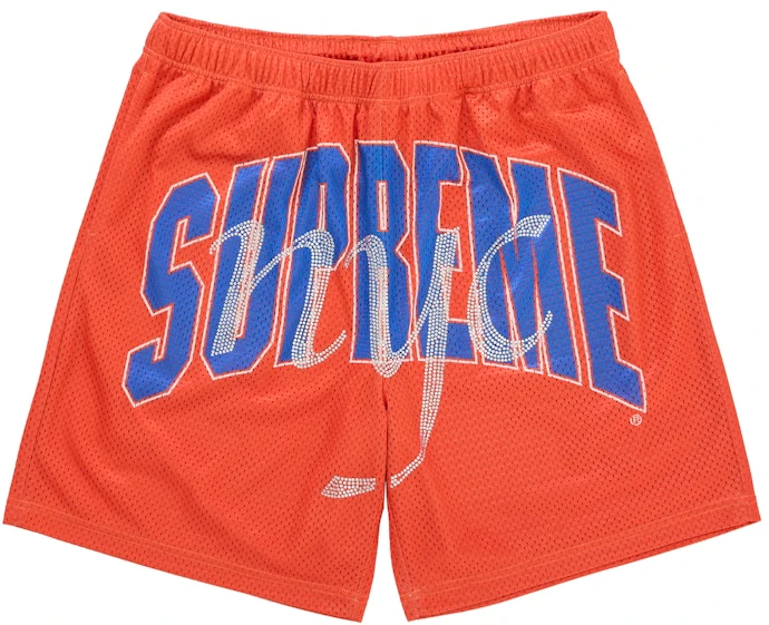 supreme-rhinestone-mesh-short-orange
