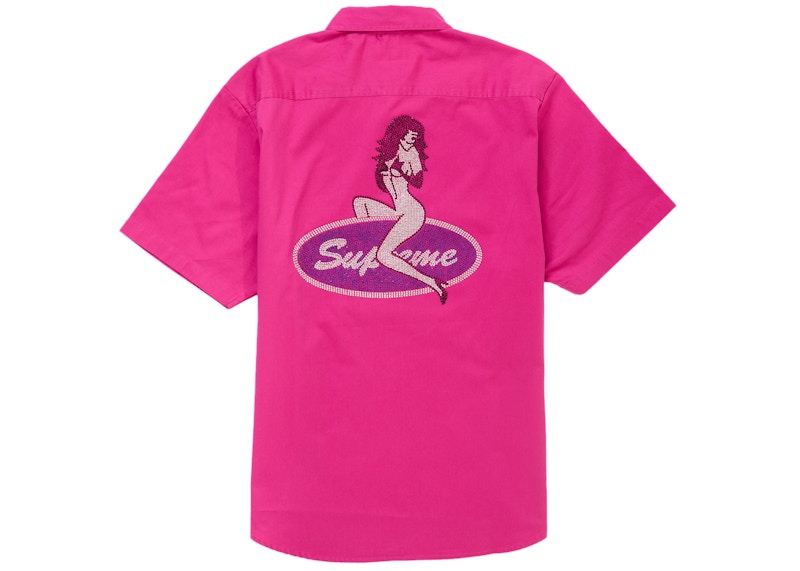Supreme Rhinestone Pin Up S/S Work Shirt Fuchsia