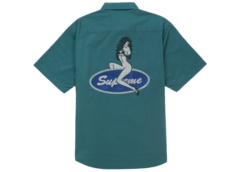 Supreme Rhinestone Pin Up S/S Work Shirt Green