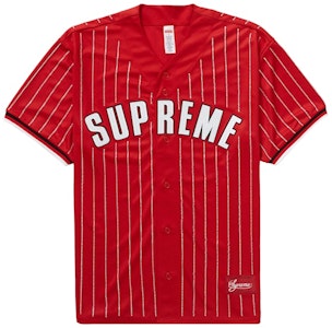 Supreme 红色水钻条纹棒球衫 Buy Supreme 红色水钻条纹棒球衫