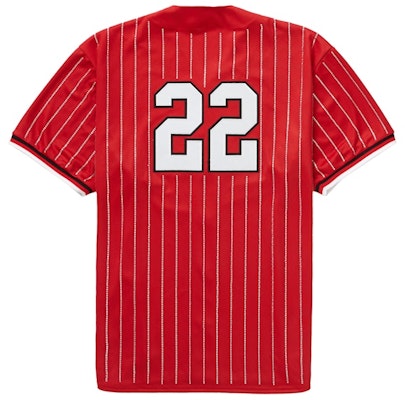 Supreme Rhinestone Stripe Baseball Jersey Red Order Supreme Rhinestone Stripe Baseball Jersey Red