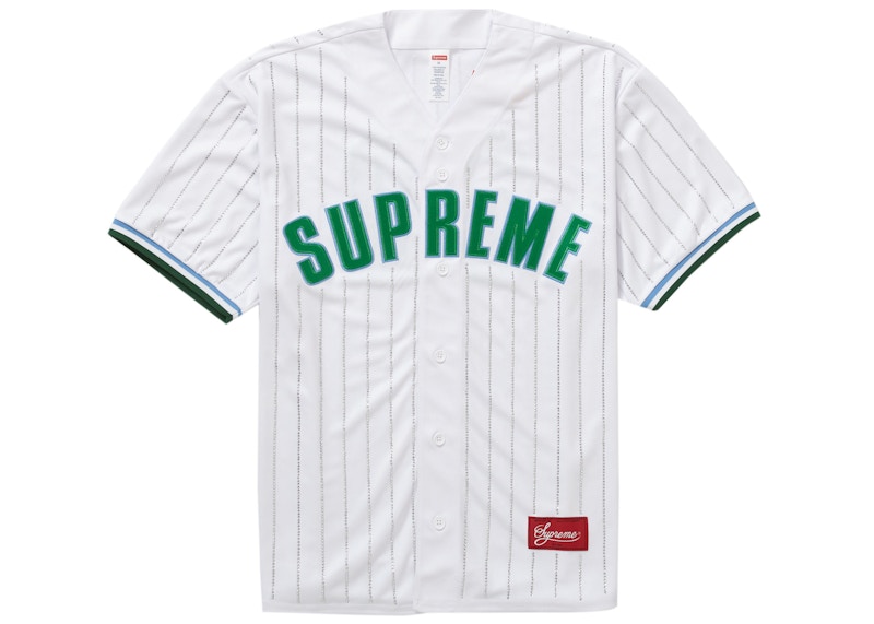 Buy Supreme Rhinestone Garis Baseball Jersey Putih