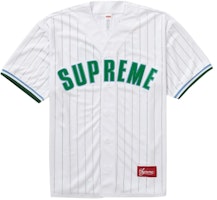 Supreme Rhinestone Stripe Baseball Jersey White Supreme Rhinestone Stripe Baseball Jersey White