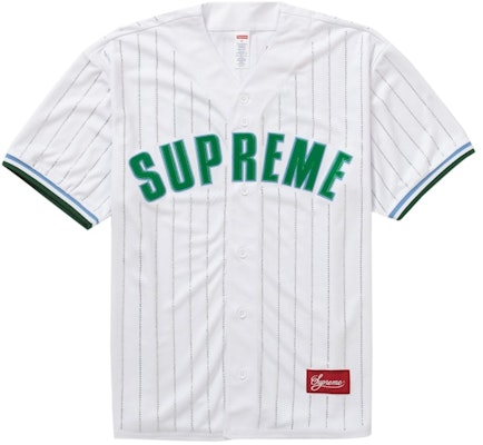 Supreme Rhinestone Stripe Baseball Jersey White Buy Supreme Rhinestone Stripe Baseball Jersey White