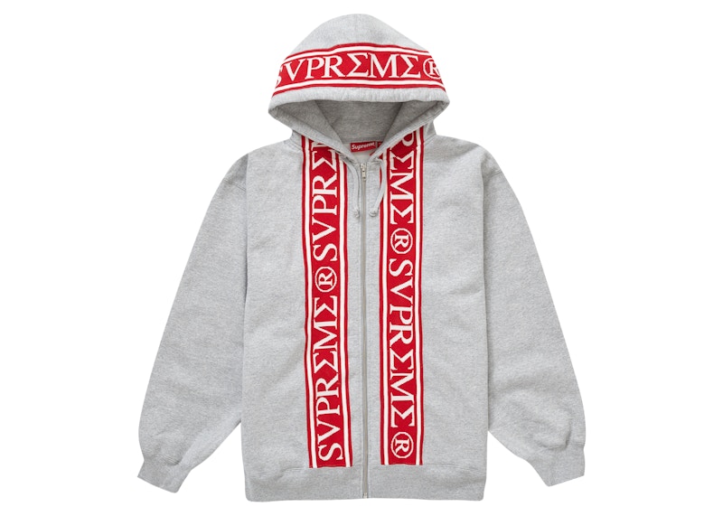 Supreme Roman Zip Up Hooded Sweatshirt Heather Grey